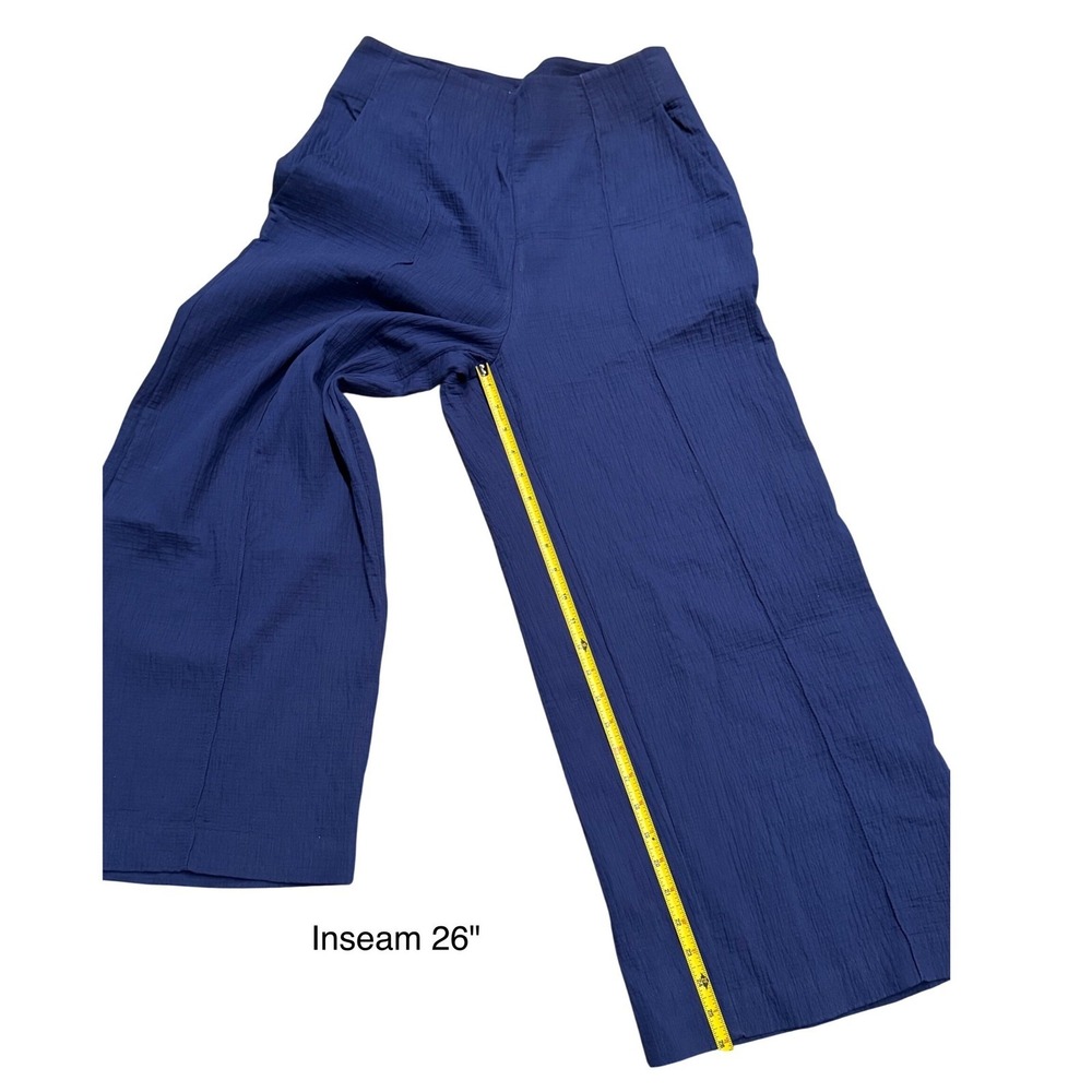 Maeve Anthropologie Navy Blue Cotton Gauze Wide Leg High Rise Pants Size 10 (C) - Picture 3 of 8